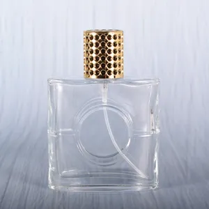 Altın kapaklı lüks cam parfüm sprey pompası şişe temizle parfümler kozmetik konteyner 50ml parfüm şişeleri