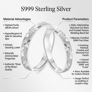 999 Pure Silver Geometric Starburst Textured Band <strong>Rings</strong>-Sparkling Sandblasted Anniversary Party <strong>Couple</strong> <strong>Matching</strong> <strong>Rings</strong> for Women - Product Image 5