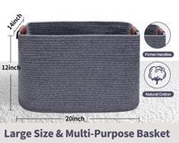 Panier de rangement rectangulaire en corde de coton tressée avec poignées, 20L x 14W x 12H (po), pour la maison, idéal pour le linge sale