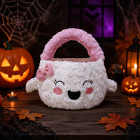 Panier fantôme d'Halloween en peluche moderne et mignon, sac à bonbons en fausse fourrure rose douce et écologique, cadeaux pour enfants, faveur de fête, vente en gros