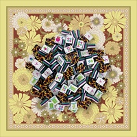 Mahjong américain gravé 4 couches de 1-1/4 po, 160 tuiles motif Léopard Luxe avec tapis de fleurs sauvages en terre cuite