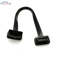 Cable de diagnóstico para coche OBD OBD2 OBDII de 30 cm, 16 pines, tipo plano y delgado, tipo fideos, de 12 V, macho a hembra