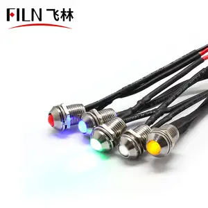 FILN raised head short Led light pilot lamp pre-wired effects 5V 12V 24V LED 8mm signal light indicator light with 16cm wire