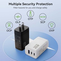 Certifié UL ETL 2 USB-C 1 USB-A 65W Pd Mini chargeur rapide Adaptateur secteur Usb C Chargeur de téléphone portable pour Iphone Android Macbook
