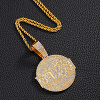 Hiphop Iced Out Big Round Zinc Alloy Custom Rhinestone Pendant avec chaîne Fashion Pendentifs & Charms