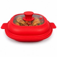 Plat à griller en silicone pour micro-ondes avec couvercle en verre trempé pour steak, bacon et légumes