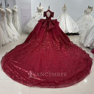 Jancember XS150 Glitter <span class=keywords><strong>rosso</strong></span> Tulle tessuto pizzo modello da sera abito da ballo abiti - Product Image 4
