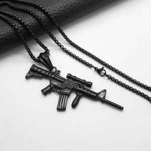Collier pendentif Hip Hop Punk Combatant Sniper, étanche en acier inoxydable 316 plaqué or 18K PVD, bijoux de mode pour hommes et femmes - Product Image 4