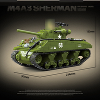 Set de Construcción de Bloques de Juguete: Tanque Mediano Sherman M4A3 de 1175 Piezas, Modelo de Vehículo Militar Panzer de Batalla