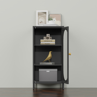 Table de chevet pliable en acier à 3 niveaux avec porte vitrée, couleur personnalisable, pour chambre et salon
