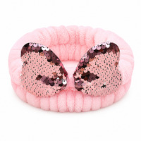 Bandeau de maquillage personnalisé avec logo, nœud à sequins, en velours flanelle, pour femmes et filles, idéal pour le spa, le yoga, les salons de beauté, vente en gros, certifié Oeko-Tex