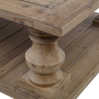 Table basse rustique en bois massif, pieds en balustre avec étagère inférieure pour salon