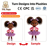 Poupée personnalisée en peluche courte, fille afro-américaine, rembourrage en coton PP, OEM, jouets en peluche unisexes, vêtements pour enfants, 11-30CM