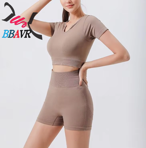 Conjuntos Deportivos para Mujer, 2 Piezas, Shorts de Cintura Alta con Textura Acanalada, Conjuntos de Yoga para Mujer, Verano - Product Image 3