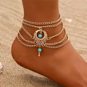 Chaîne de <span class=keywords><strong>cheville</strong></span> vintage style bohème ethnique avec franges turquoise, idéale pour les vacances à la plage, avec motif ajouré multicouche N204020 - Product Image 5