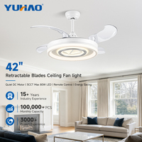 Ventilateur de plafond LED rétractable à télécommande, moteur DC dimmable, 42 pouces, pour appartement, salle à manger, chambre, salon, OEM ODM
