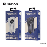 Batería Externa REMAX RPP-38 de 20000mAh con Carga Rápida de 22.5W, Cables Dobles Integrados, Cargador Portátil con Pantalla LED