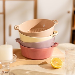 Tazón de Cerámica con Dos Asas de 20 cm, Apto para Horno y Microondas, para Ensaladas y Repostería, Uso Doméstico, Color Sólido - Product Image 3