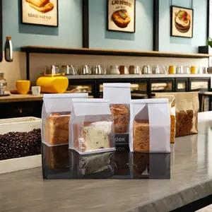 Packaging Bag Bakery Bread Paper Bags Window Bag Bosheng Zip Kraft Paper Pouch Accept Bread Loaf Bagel Toast Brown Recyclable