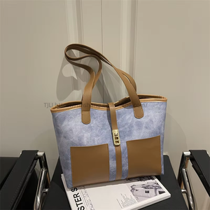 Sac à main tendance, nouveau modèle, décontracté, rétro, grande capacité, sacs à bandoulière en PU, couleur contrastée, élégant, sac fourre-tout pour femme - Product Image 3