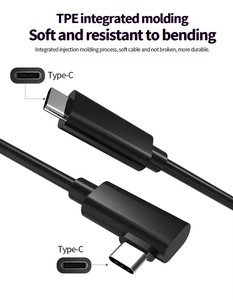 Kabel Data pengisian daya <span class=keywords><strong>USB</strong></span> 3.0 Tipe <span class=keywords><strong>C</strong></span> ke <span class=keywords><strong>C</strong></span>, Transfer Data sudut kanan 90 derajat, kabel Tautan VR untuk bermain game untuk Quest 3S/3 - Product Image 2