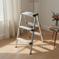 Escabeau pliant en aluminium à 3 marches avec pédale antidérapante, échelle multifonction double face pour escalier, supermarché, entrepôt