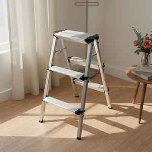 Sgabello Pieghevole in Alluminio a 3 Gradini con Pedale Antiscivolo, Scala Multiuso a Doppia Faccia per Scale, Supermercati, Magazzini - Product Image 4