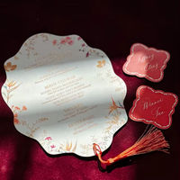 Carte d'invitation chinoise A5 faite à la main pour mariage avec pompons, impression UV, menu personnalisé, marque-places de table