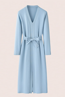 Robe en laine à col en V personnalisée et élégante pour femmes silhouette droite et mince robe longue en cachemire tricotée à motif solide pour l'automne