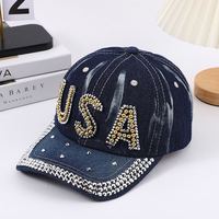 Gorra de Béisbol de Mezclilla Hecha a Mano para Mujer, Gorra Casual para Exteriores, Gorra Versátil Tipo Duckbill con Adornos de Diamantes, Accesorio de Moda