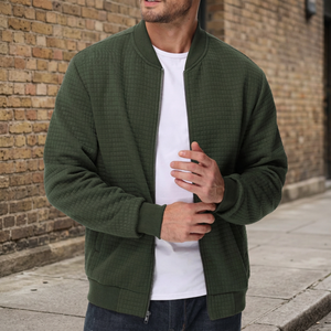 Blouson bomber matelassé vert pour homme, fermeture éclair, coupe-vent décontracté, en polaire, pour l'automne - Product Image 2