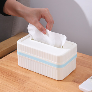 Boîte à mouchoirs double couche bicolore en plastique avec couvercle ouvrant, rangement de bureau pour chambre, salon, salle de bain - Product Image 2