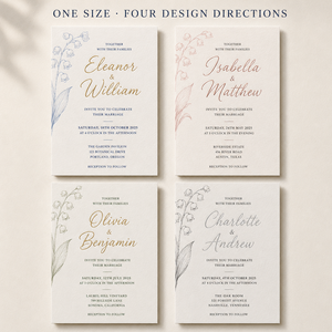 Cartes d'invitation de mariage personnalisées motif muguet, style floral minimaliste, avec police script, pour cérémonie de mariage - Product Image 3