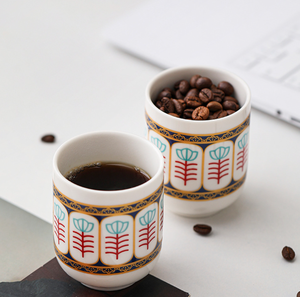 Service à thé en porcelaine fine arabe, motif floral traditionnel musulman, doré, blanc, sans BPA, compatible lave-vaisselle, 200 ml - Product Image 1