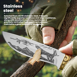 มีดตรงสำหรับใช้งานกลางแจ้ง ด้ามไม้กิ่งซ่า ใช้ในป่า มีดป้องกันตัว พกพาสะดวก มีดผลไม้ มีดทำมือ - Product Image 3