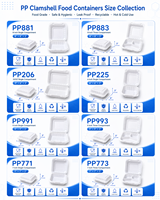 Boîtes alimentaires rectangulaires jetables écologiques de 18 à 45 oz en PP de qualité alimentaire, imprimées en sérigraphie, pour micro-ondes, à emporter, avec charnières