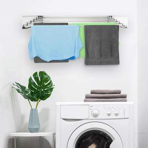 Porte-vêtements mural avec 6 cintres, barre de séchage blanche, facile à ranger/démonter - Product Image 6