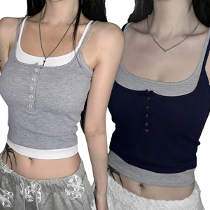 เสื้อสายเดี่ยวเข้ารูปแบบถักบุนวมสั้นสำหรับผู้หญิงเสื้อสายเดี่ยวเข้ารูประบายอากาศเป็นมิตรกับสิ่งแวดล้อมใส่สบายๆดูเป็นชั้นๆแบบเรียบง่าย - Product Image 1