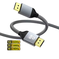 Cable DP2.1 16K 60Hz con Trenzado de Nailon Gris, Conductor de Cobre Desnudo, Macho-Macho, HDR HD, Video y Audio, HDTV, Computadora, TV, Xbox, Proyector