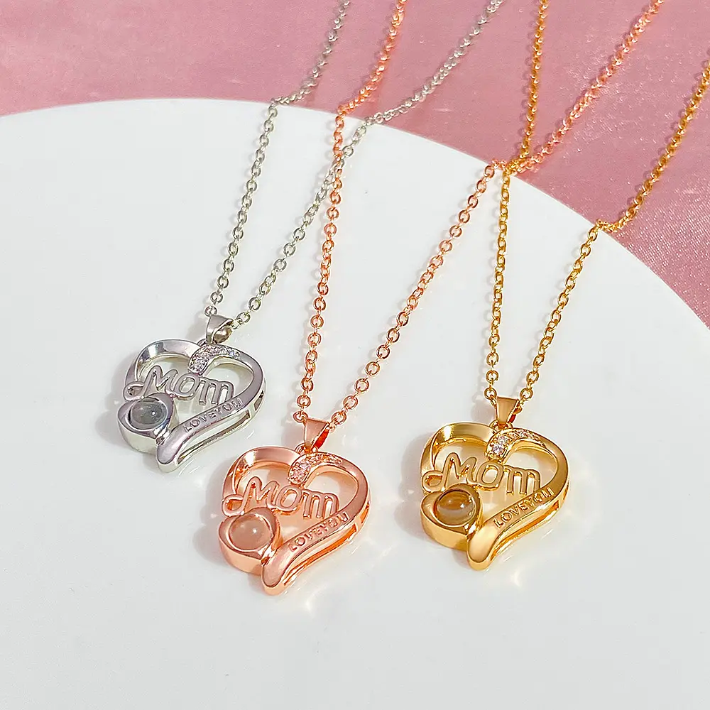 Collier pendentif coeur en plaqué or 18 carats personnalisé 100 langues je t'aime lettre maman collier bijoux fête des mères