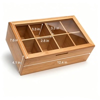 Organisateur de sachets de thé en bambou en gros, 8 compartiments, couvercle transparent, logo personnalisé OEM, boîte de rangement de thé naturelle pour hôtel, café, bureau, commerce de détail