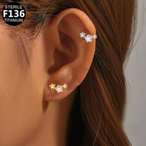 Joyería Corporal de Titanio y Circonio ASTM F136 para Piercing de Tragus, Hélix, Daith y Lóbulo, Forma de Estrella, 8MM, Parte Trasera Plana, Rosca Interna, Labret - Product Image 2