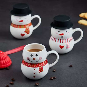 Mug à café en céramique et porcelaine Snowman avec couvercle en silicone, cadeau de Noël écologique, capacité 500 ml-1 L, marque JNSM - Product Image 3