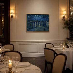 Quadro da Parete con Cornice in Alluminio Oro Opaco, Notte Stellata sul Rodano <span class=keywords><strong>di</strong></span> <span class=keywords><strong>Van</strong></span> <span class=keywords><strong>Gogh</strong></span>, Decorazione Murale <span class=keywords><strong>di</strong></span> Lusso in Stile Impressionista - Product Image 2