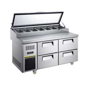 Four drawer glass cover commercial <b>kitchen</b> refrigerator cooler air-cooled pizza preparation table GN container energy - Product Image 1