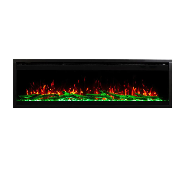 60-Inch Smart WiFi-Controlled Electric Fireplace LED Flame 10,000-19,999 BTU/h 400 Sq ft Heating Black Wall Mount Hotel English
