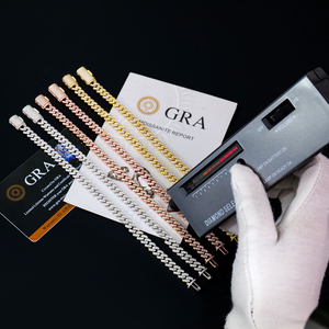 Bracelet gourmette cubaine en argent sterling 925 plaqué or, serti de diamants Moissanite GRA 6mm VVS, style Hip Hop, pour hommes, vente en gros - Product Image 1