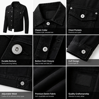 Ventes en gros de vestes en jean pour hommes avec logo personnalisé, vêtements de mode, vestes en jean noir pour hommes/vestes en toile pour hommes