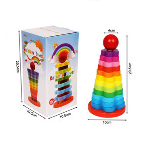 Houten Gebouw Stapelen Blokken Stapelen Ringen Speelgoed Regenboog Toren Toy - Product Image 6