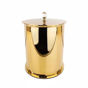 Poubelle ronde de luxe finition or PVD avec couvercle à bouton en cristal - 5 litres (1,3 gal) Poubelle de salle de bain chambre à coucher en gros - Product Image 1